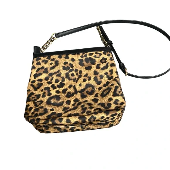 NWOT Michael Kors Morgan Leopard Nylon and Gold Chain Crossbody Bag